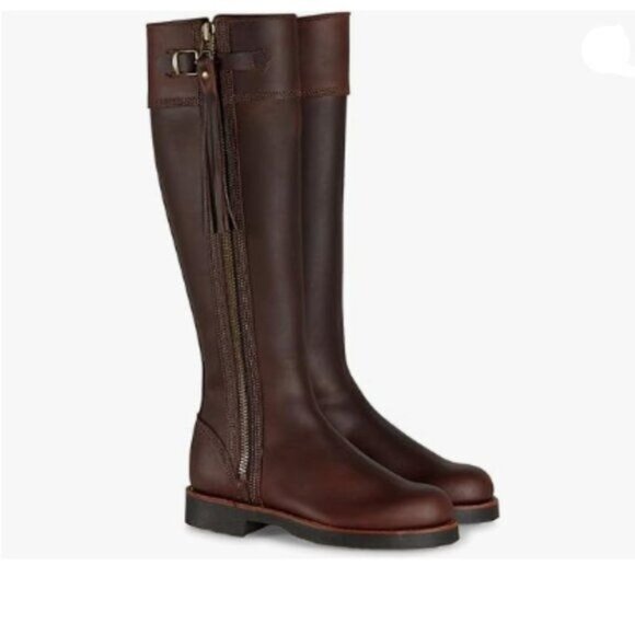 Women Winter Chunky Heel Leather Knee High Boot Buckle Lace  FOWT Deep Brown Knee High Boot Low Chunky Tassel Round Toe Zipper Buckle Boots